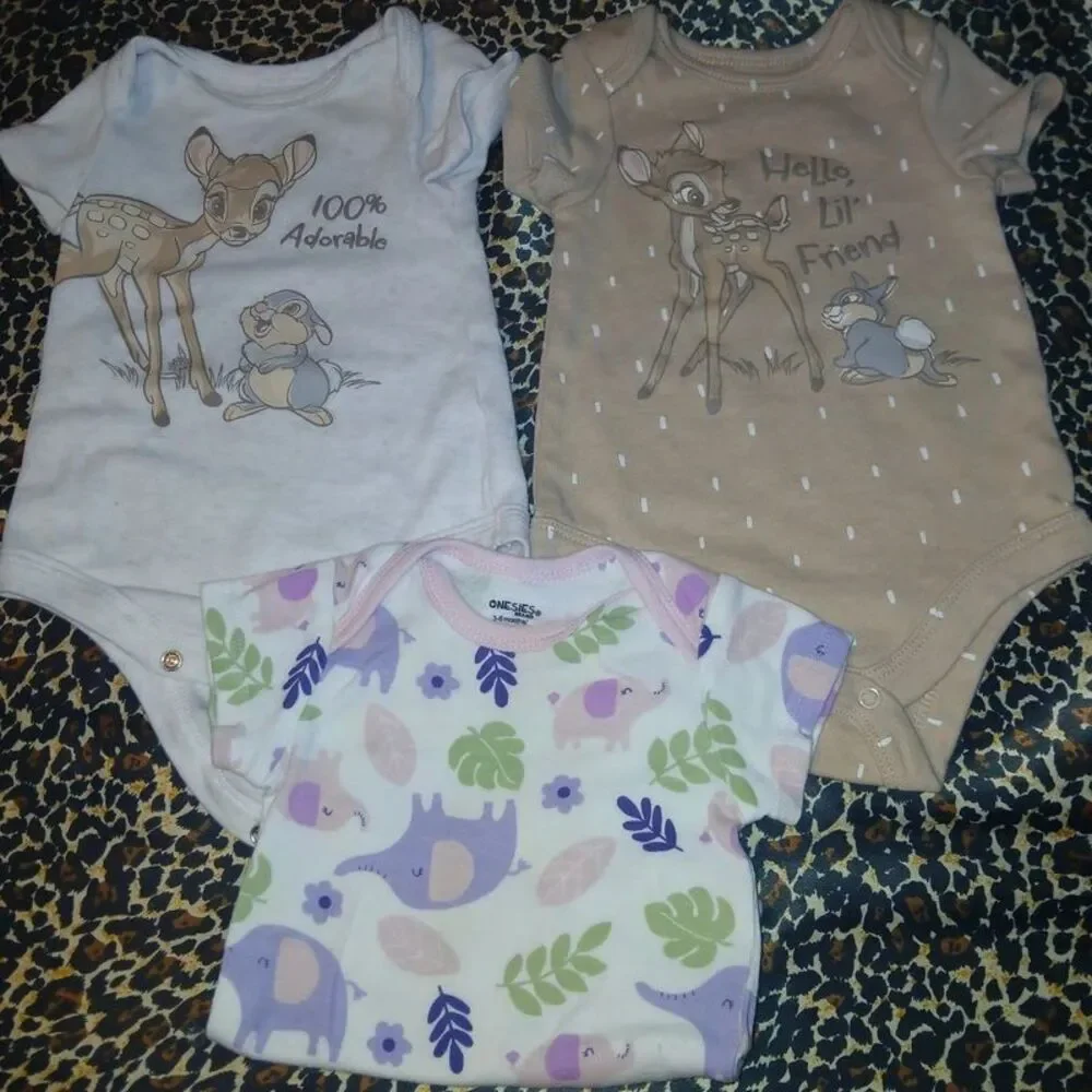 Disney Bambi & Elephant Baby Onesie Bundle (3-Pack